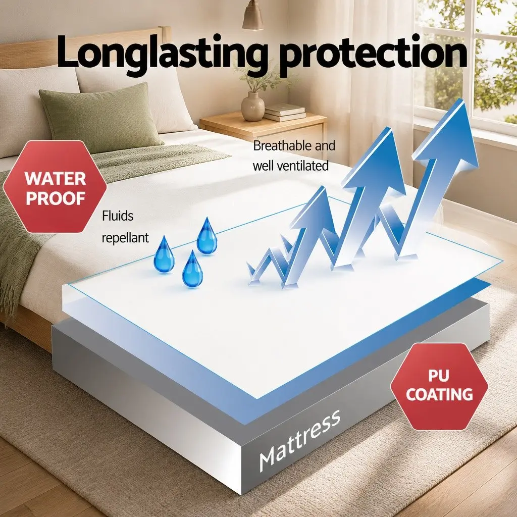 Mattress Protector Double Size White Bamboo Fabric Water Resistant Machine