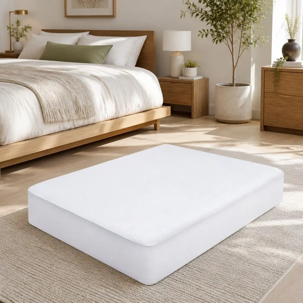 Mattress Protector Waterproof Bamboo Fabric King Size White