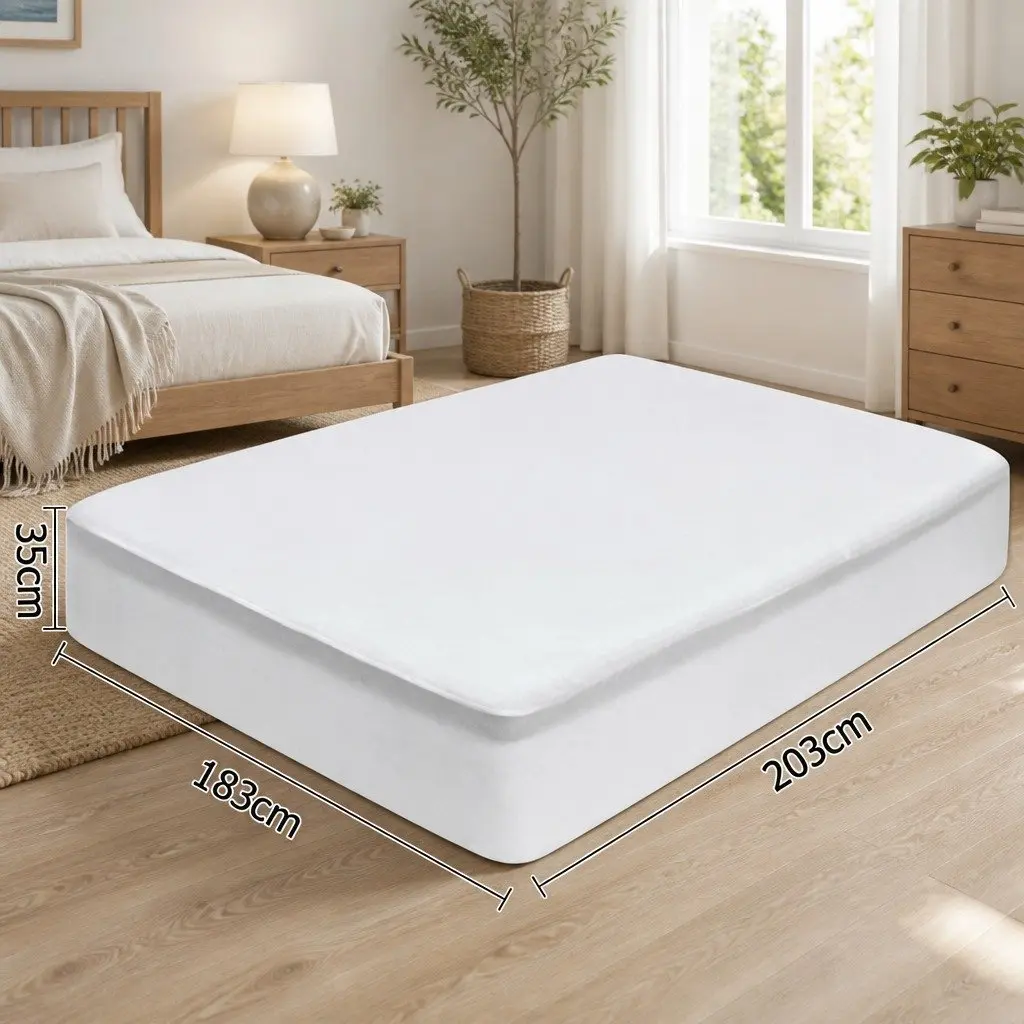 Mattress Protector Waterproof Bamboo Fabric King Size White