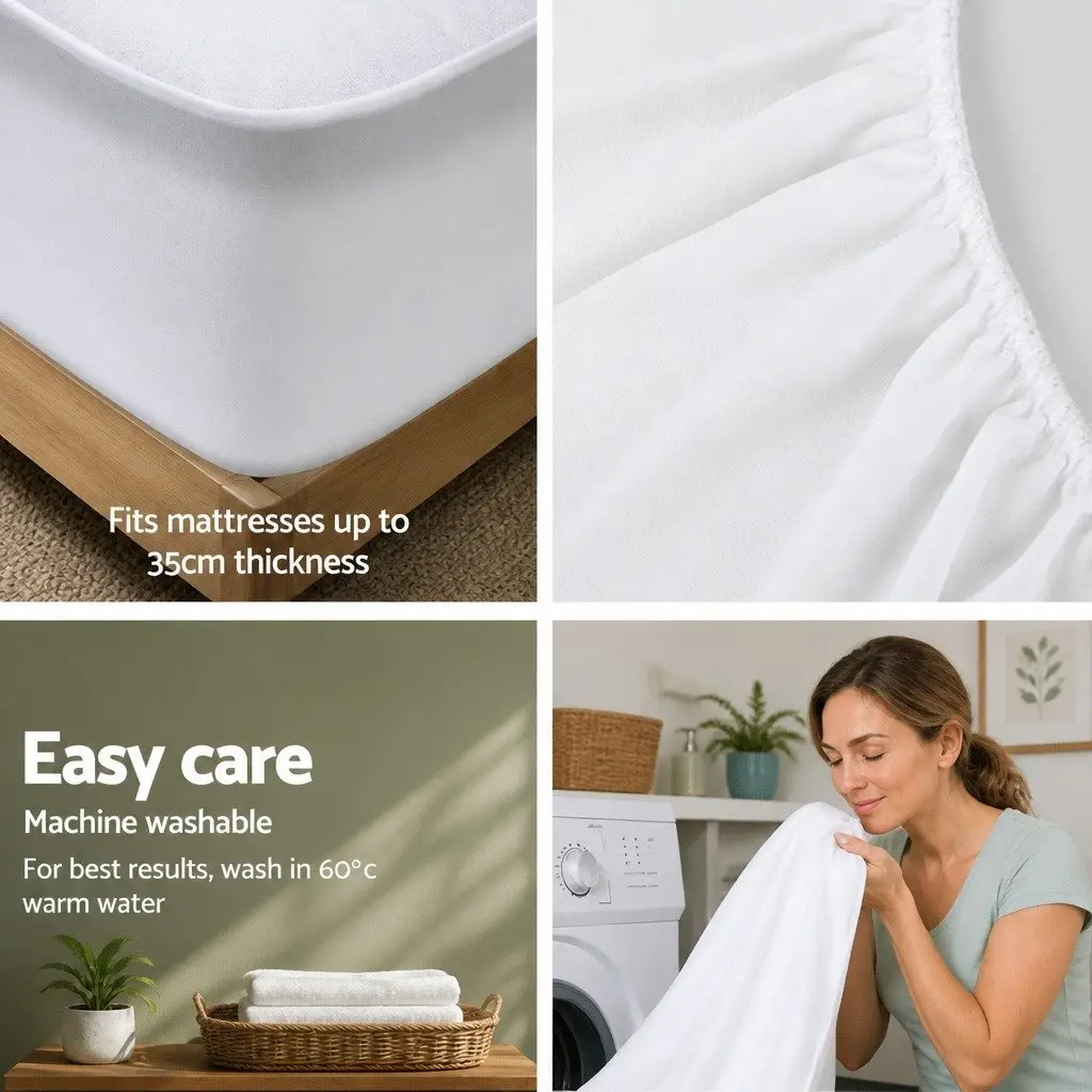 Mattress Protector Waterproof Bamboo Fabric King Size White