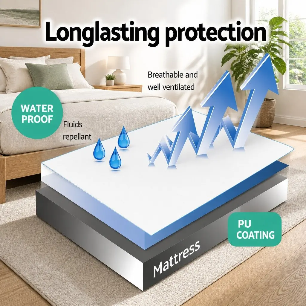 Mattress Protector Waterproof Bamboo Fabric King Size White