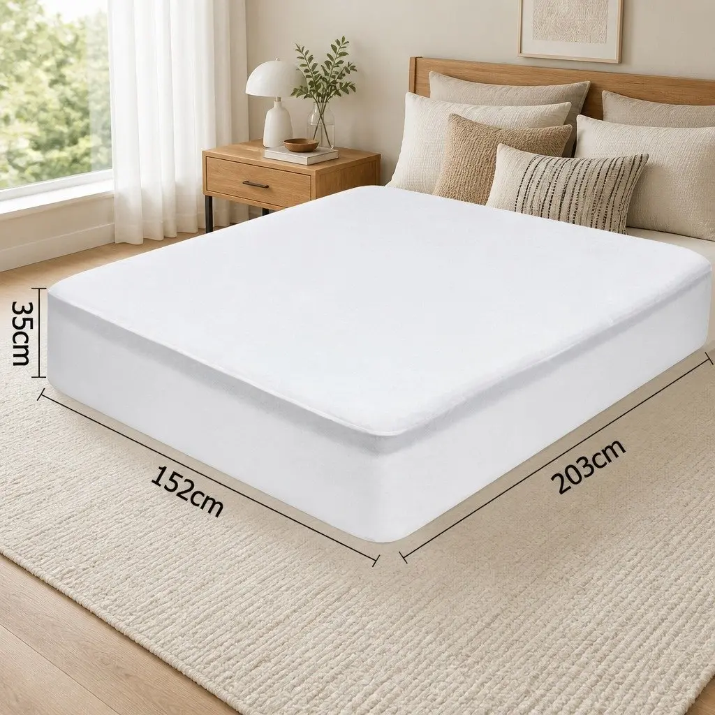 Mattress Protector Bamboo Fabric Water-Resistant Dust Mite Bacteria Barrier Queen Size 203x152x35cm
