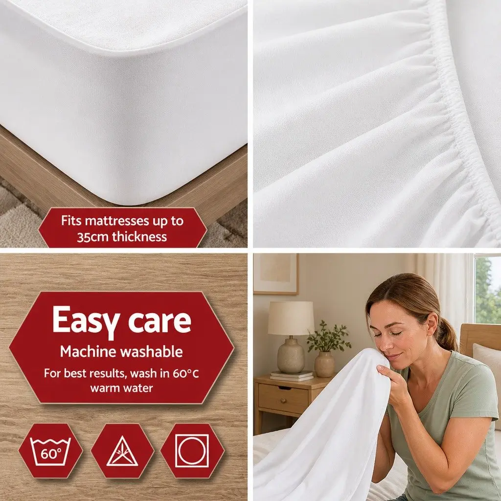 Mattress Protector Bamboo Fabric Water-Resistant Dust Mite Bacteria Barrier Queen Size 203x152x35cm