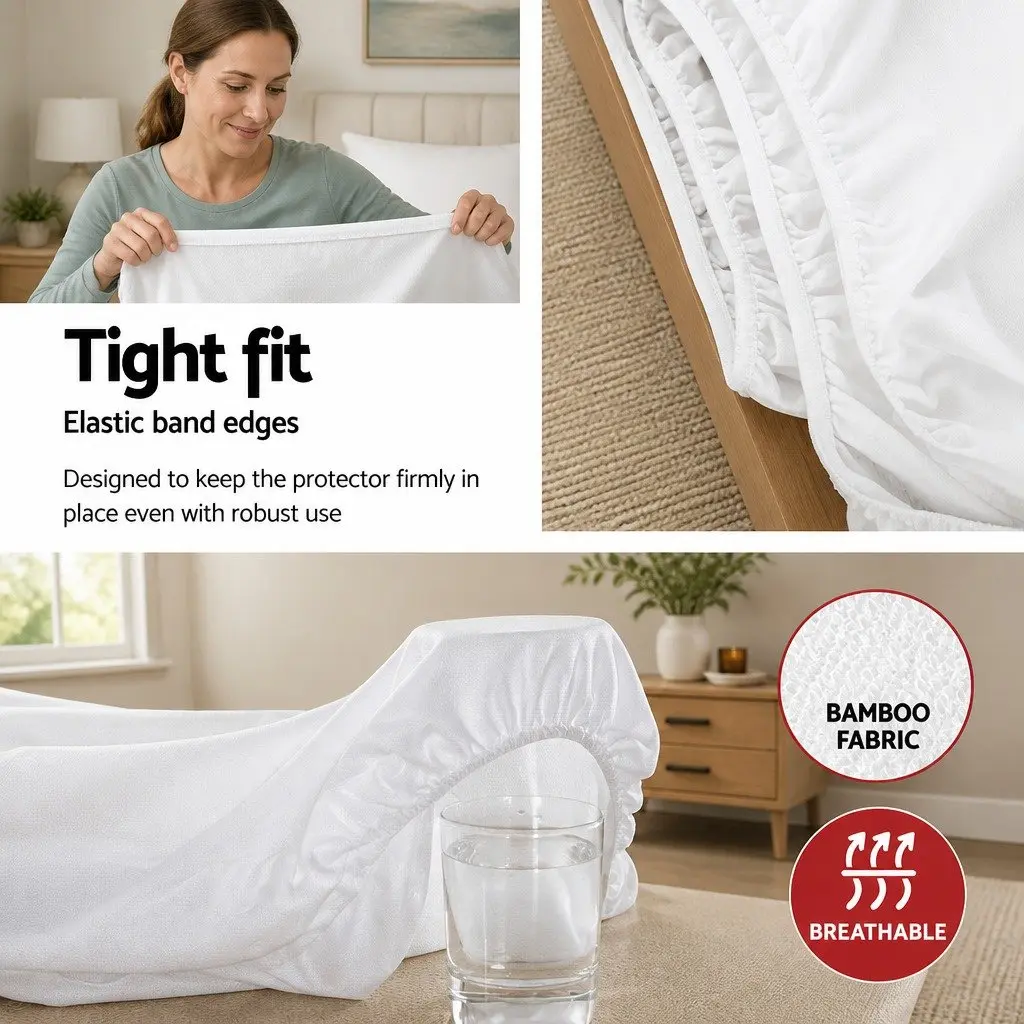 Mattress Protector Bamboo Fabric Water-Resistant Dust Mite Bacteria Barrier Queen Size 203x152x35cm
