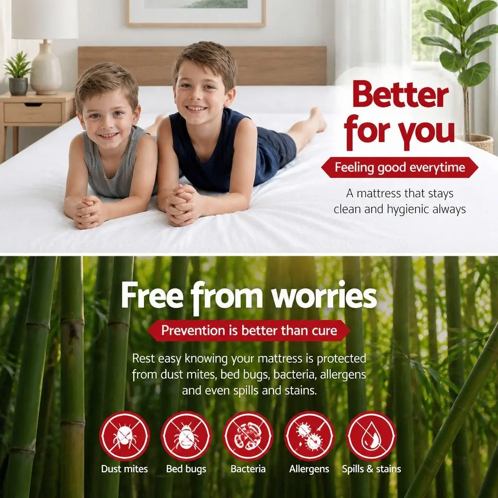 Mattress Protector Bamboo King Waterproof Fitted White Dust Mite Bacteria Resistant
