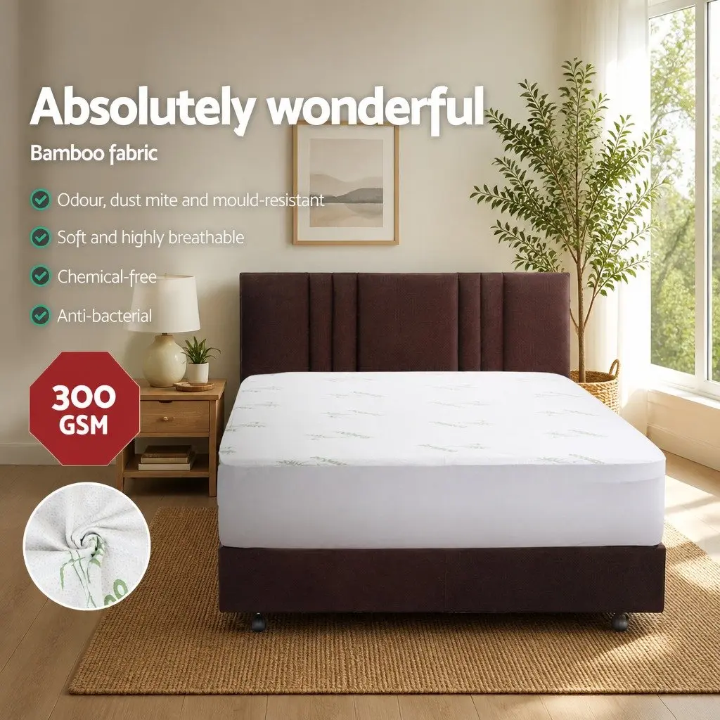 Mattress Protector Bamboo King Waterproof Fitted White Dust Mite Bacteria Resistant