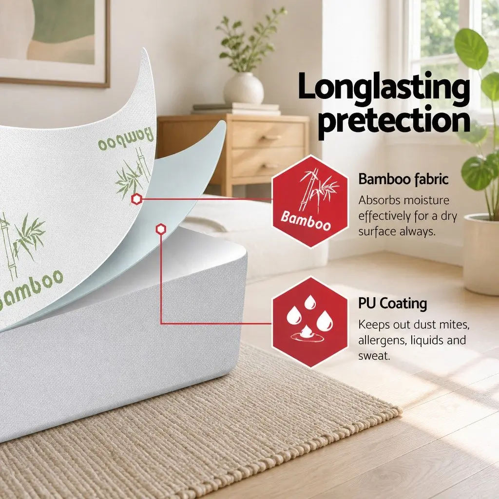 Mattress Protector Bamboo King Waterproof Fitted White Dust Mite Bacteria Resistant