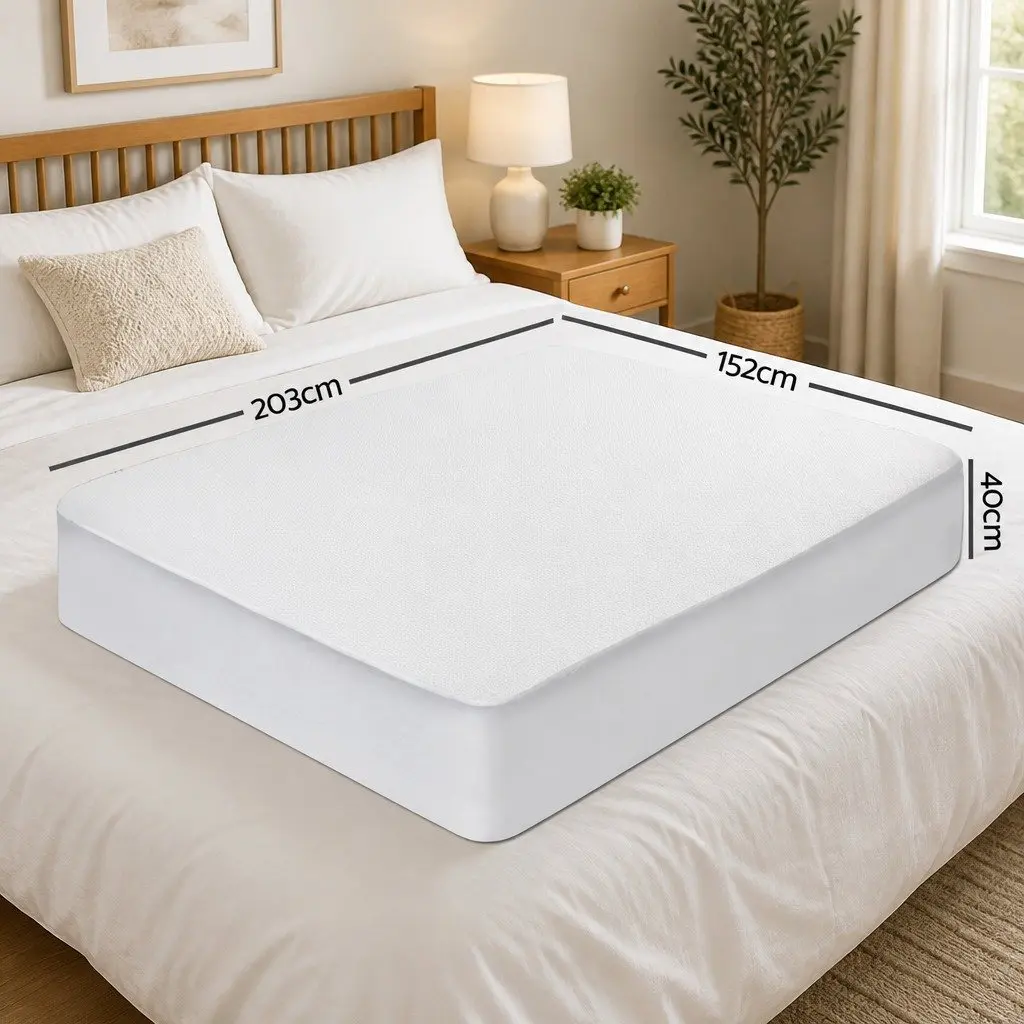 Bamboo Fabric Fitted Mattress Protector White Water-Resistant Cover Queen Size