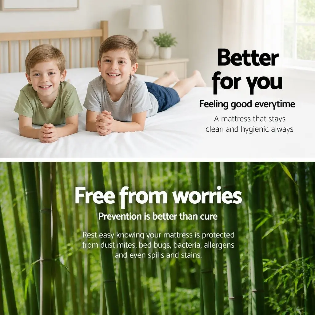 Bamboo Fabric Fitted Mattress Protector White Water-Resistant Cover Queen Size