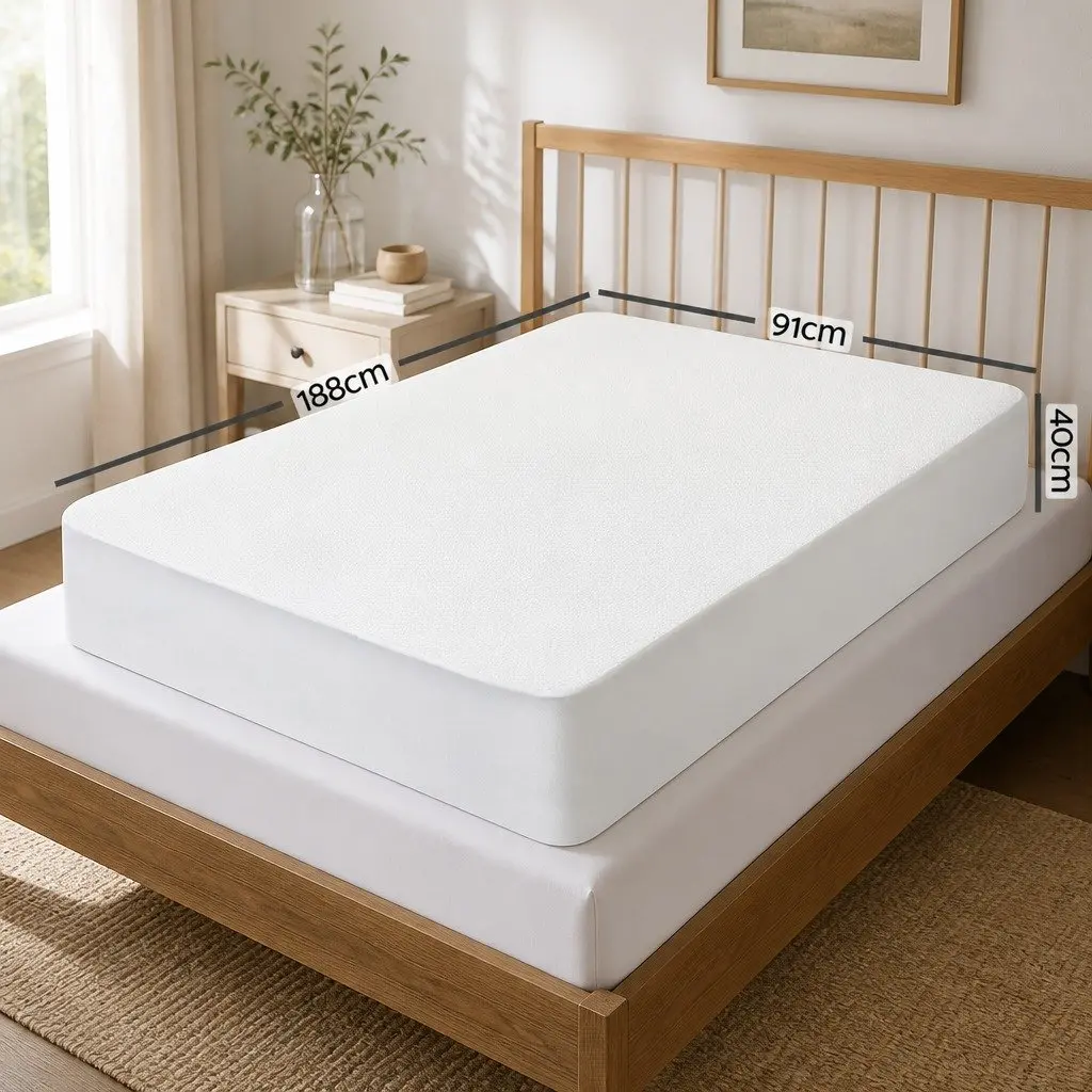Single Mattress Protector Water-Resistant Bamboo Fabric Breathable White Fitted 188cm x 91cm 40cm Deep