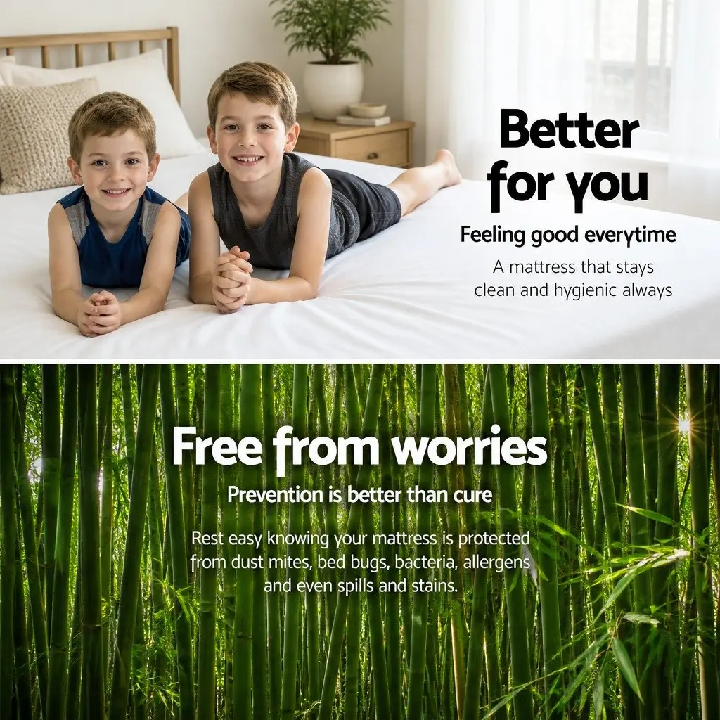 Single Mattress Protector Water-Resistant Bamboo Fabric Breathable White Fitted 188cm x 91cm 40cm Deep
