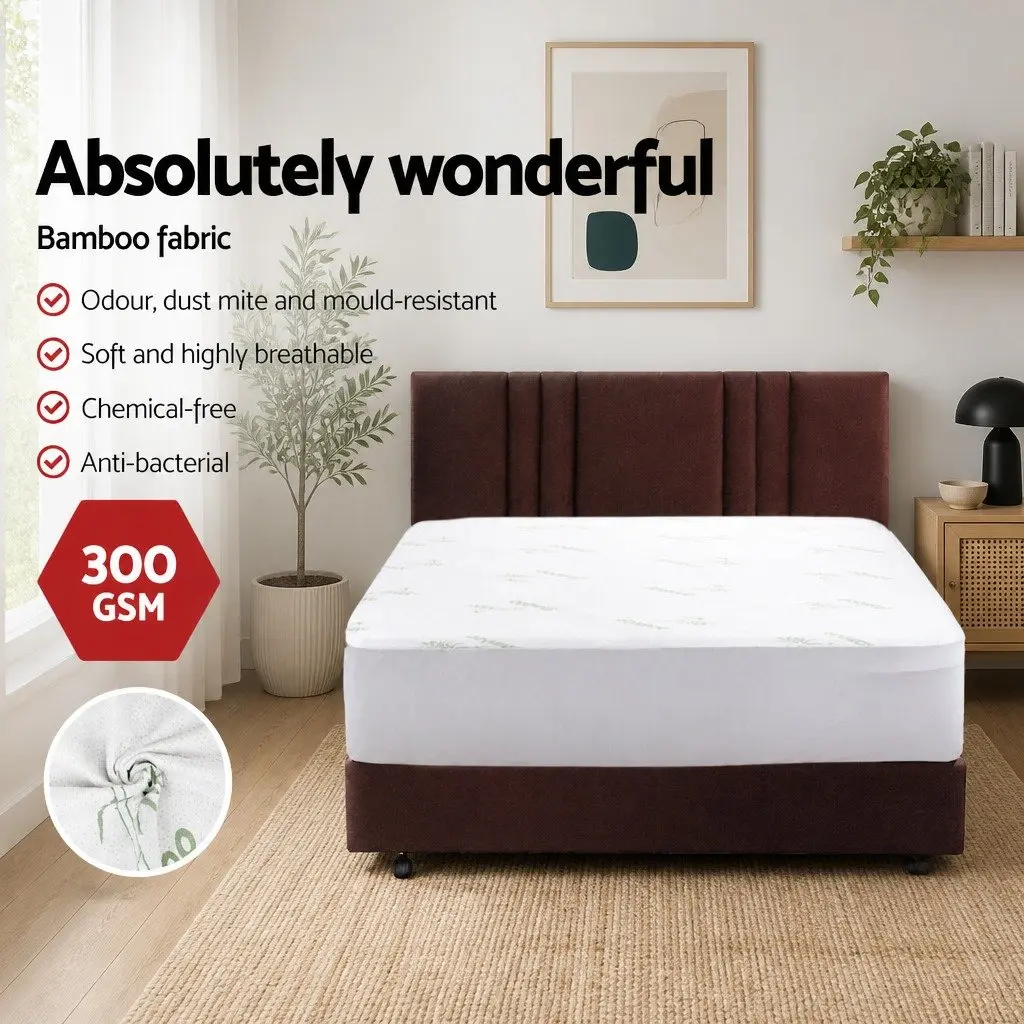 Single Mattress Protector Water-Resistant Bamboo Fabric Breathable White Fitted 188cm x 91cm 40cm Deep