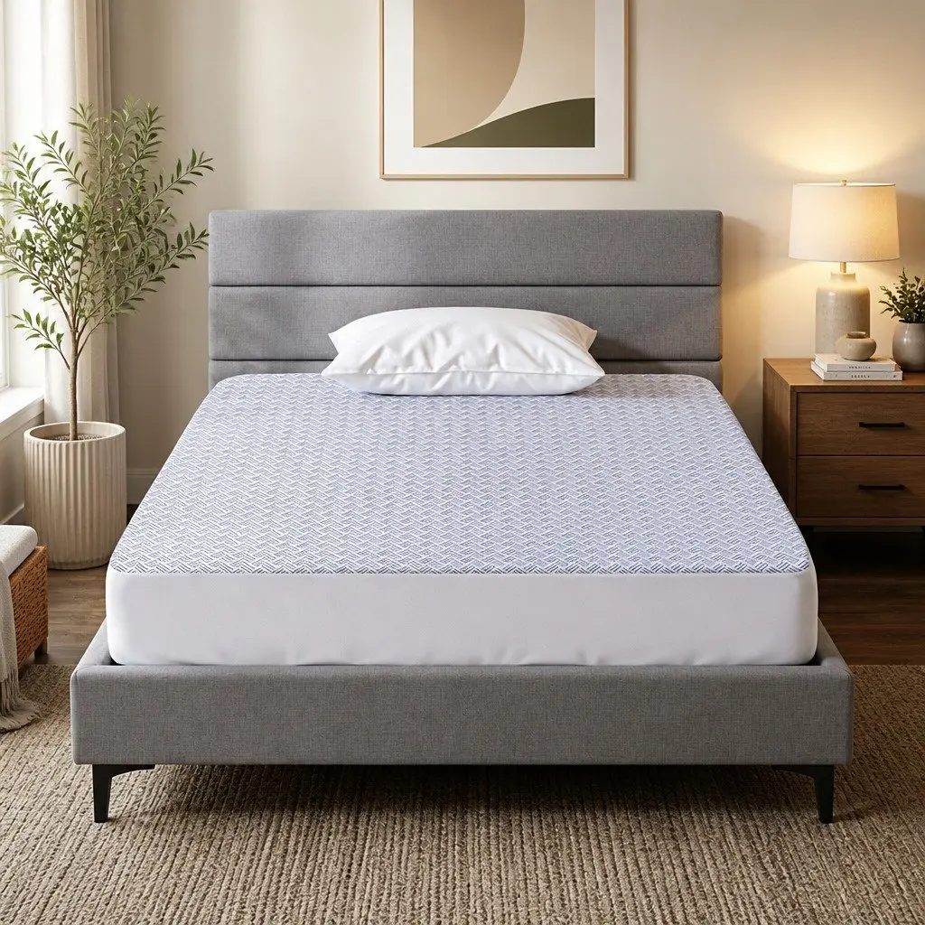 Mattress Protector Cooling Waterproof Deep Pocket Fitted Skirt Blue King Single