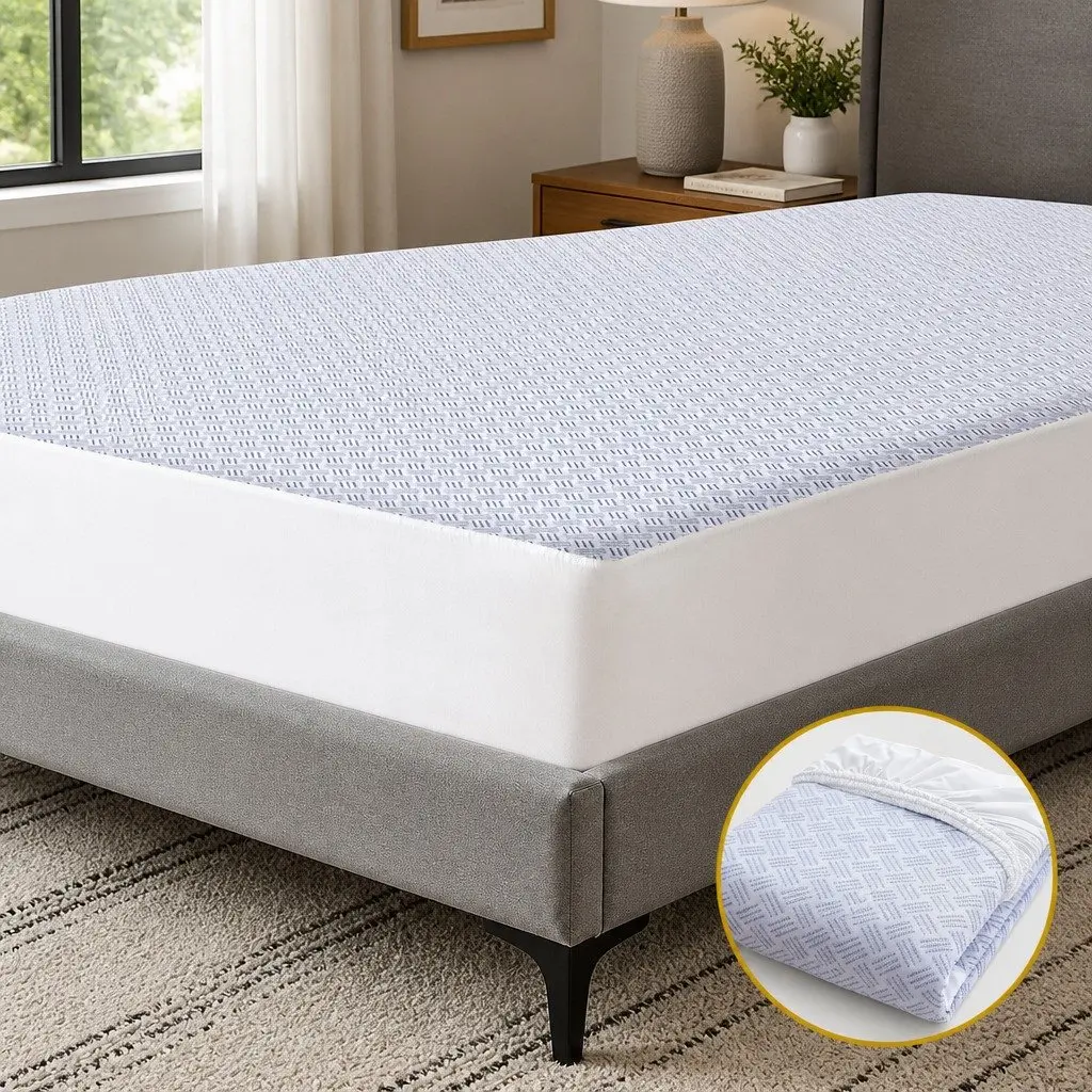 Mattress Protector Cooling Waterproof Deep Pocket Fitted Skirt Blue King Single