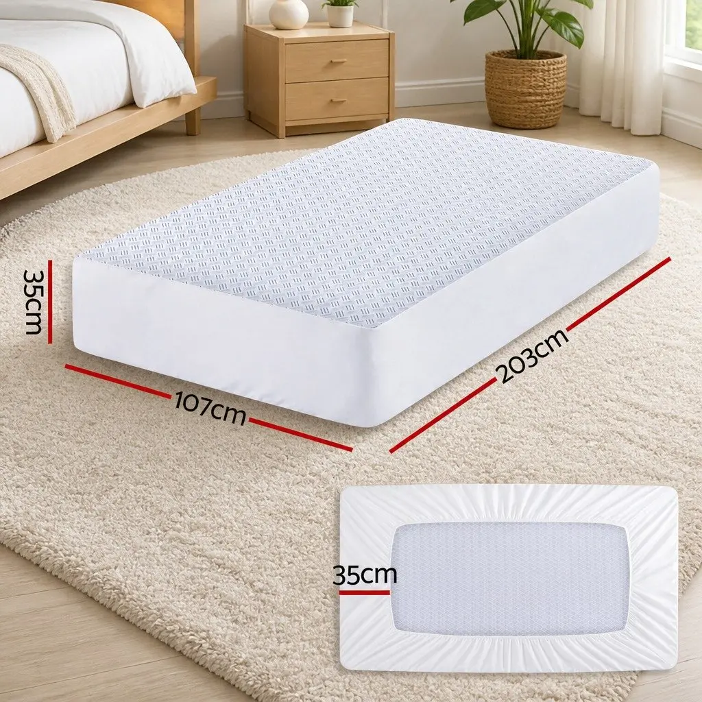 Mattress Protector Cooling Waterproof Deep Pocket Fitted Skirt Blue King Single
