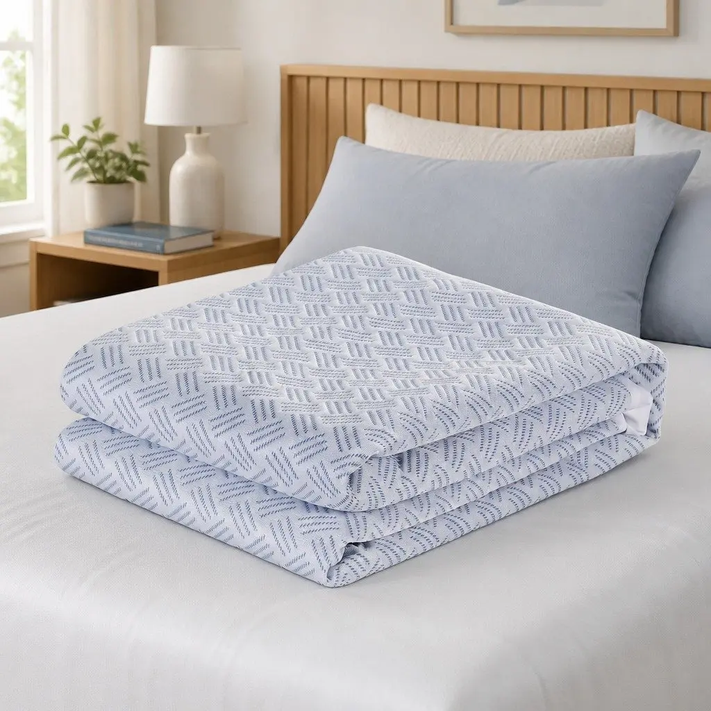 Mattress Protector Cooling Waterproof Deep Pocket Fitted Skirt Blue King Single