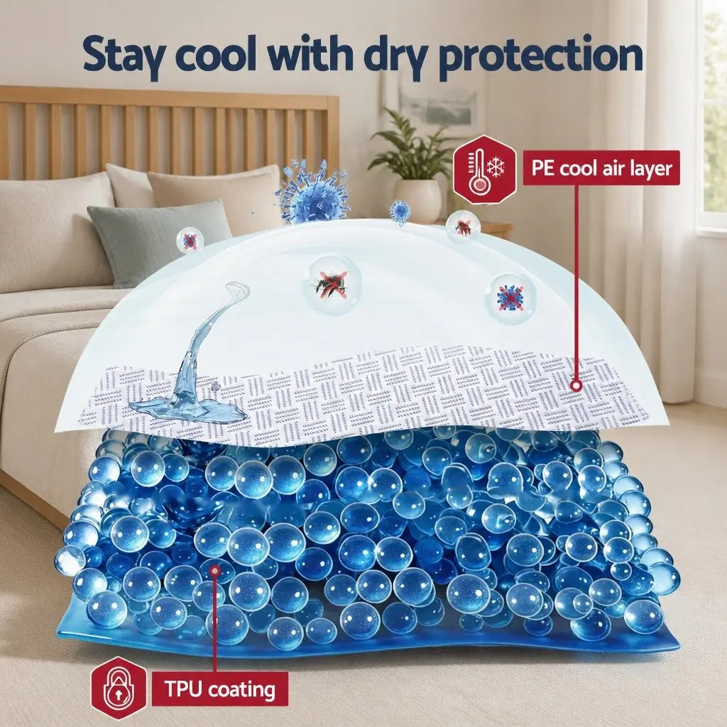 Mattress Protector Cooling Waterproof Deep Pocket Fitted Skirt Blue King Single