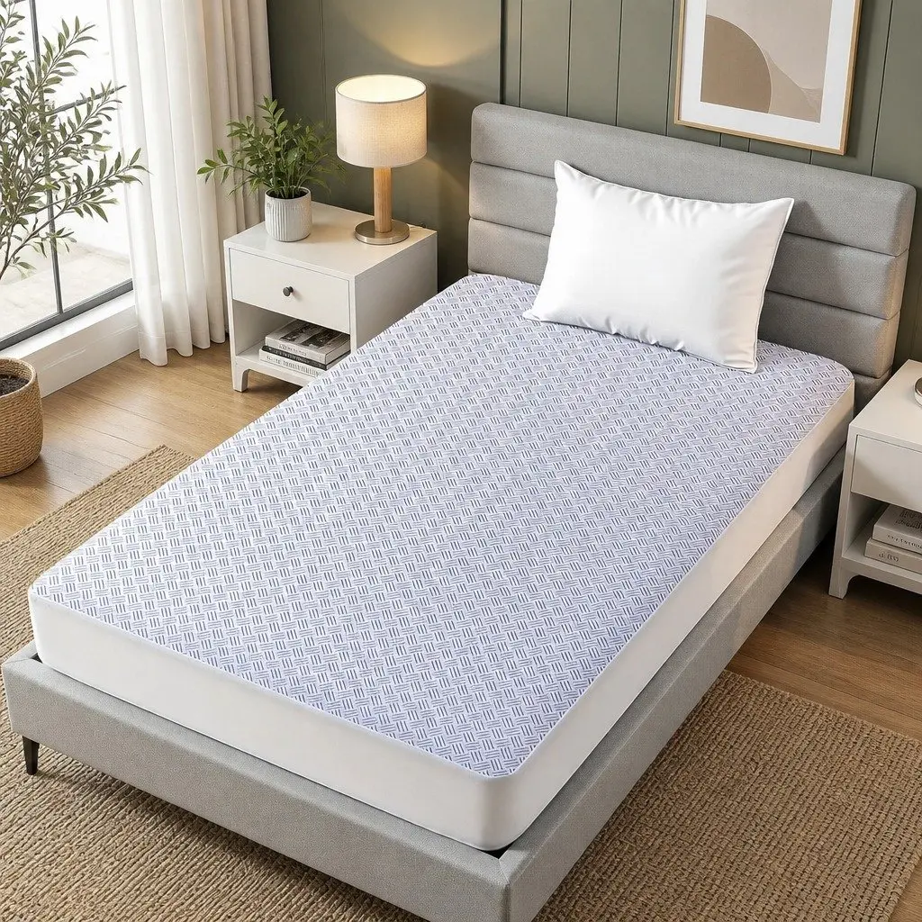 Mattress Protector Cooling Waterproof Deep Pocket Fitted Skirt Blue King Single