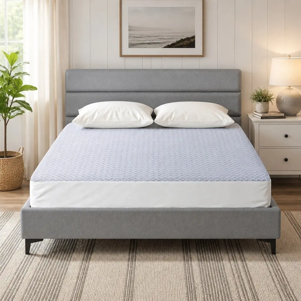 Mattress Protector Waterproof 35cm Deep Pocket Fitted Skirt King Size Blue 200gsm PE Cool-Sense Air Layer Fabric