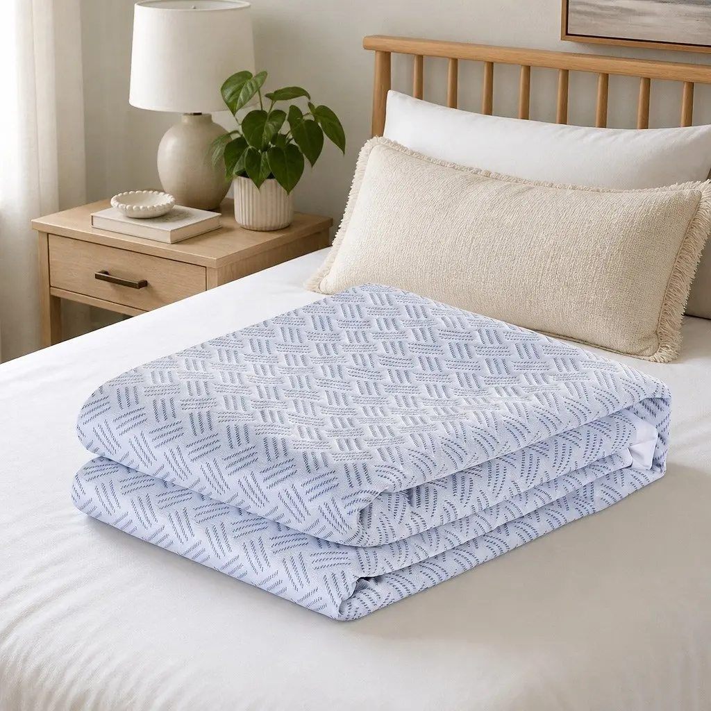 Mattress Protector Waterproof 35cm Deep Pocket Fitted Skirt King Size Blue 200gsm PE Cool-Sense Air Layer Fabric