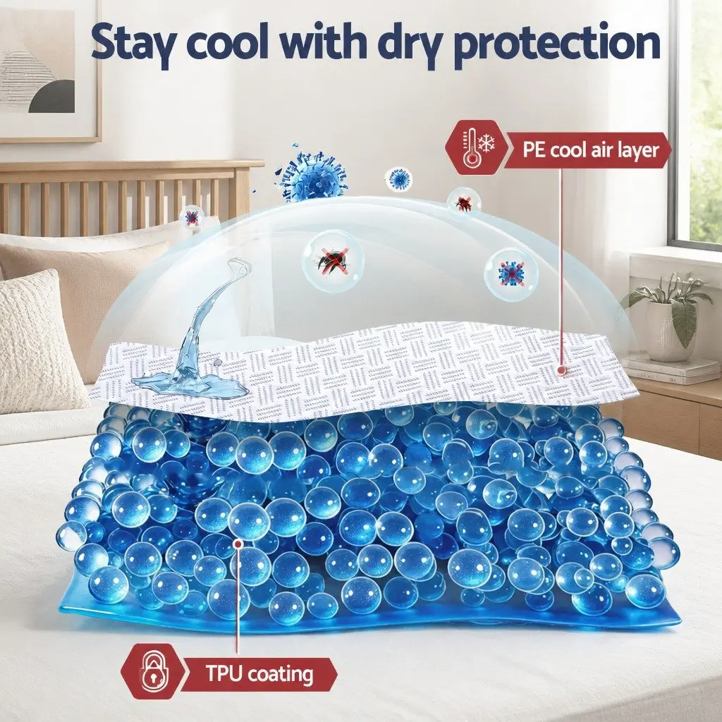 Mattress Protector Waterproof 35cm Deep Pocket Fitted Skirt King Size Blue 200gsm PE Cool-Sense Air Layer Fabric