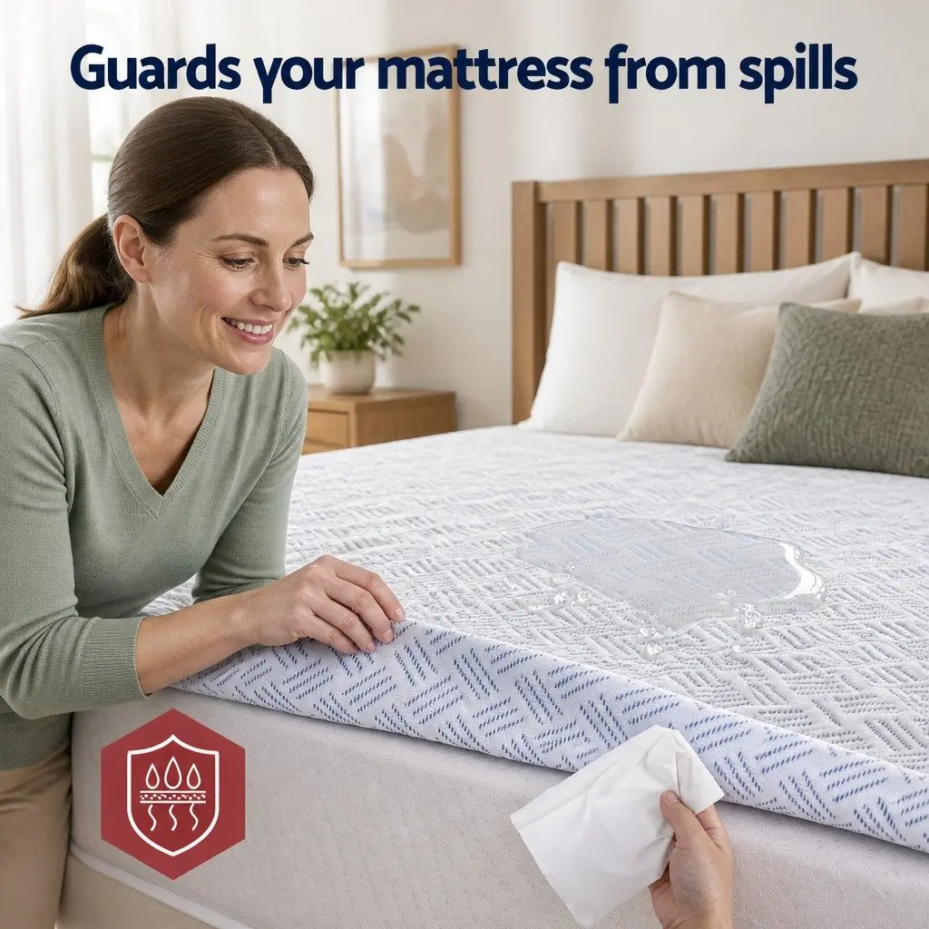 Mattress Protector Waterproof 35cm Deep Pocket Fitted Skirt King Size Blue 200gsm PE Cool-Sense Air Layer Fabric