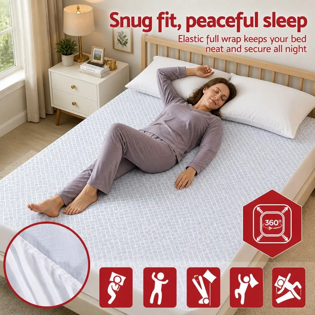 Mattress Protector Waterproof 35cm Deep Pocket Fitted Skirt King Size Blue 200gsm PE Cool-Sense Air Layer Fabric