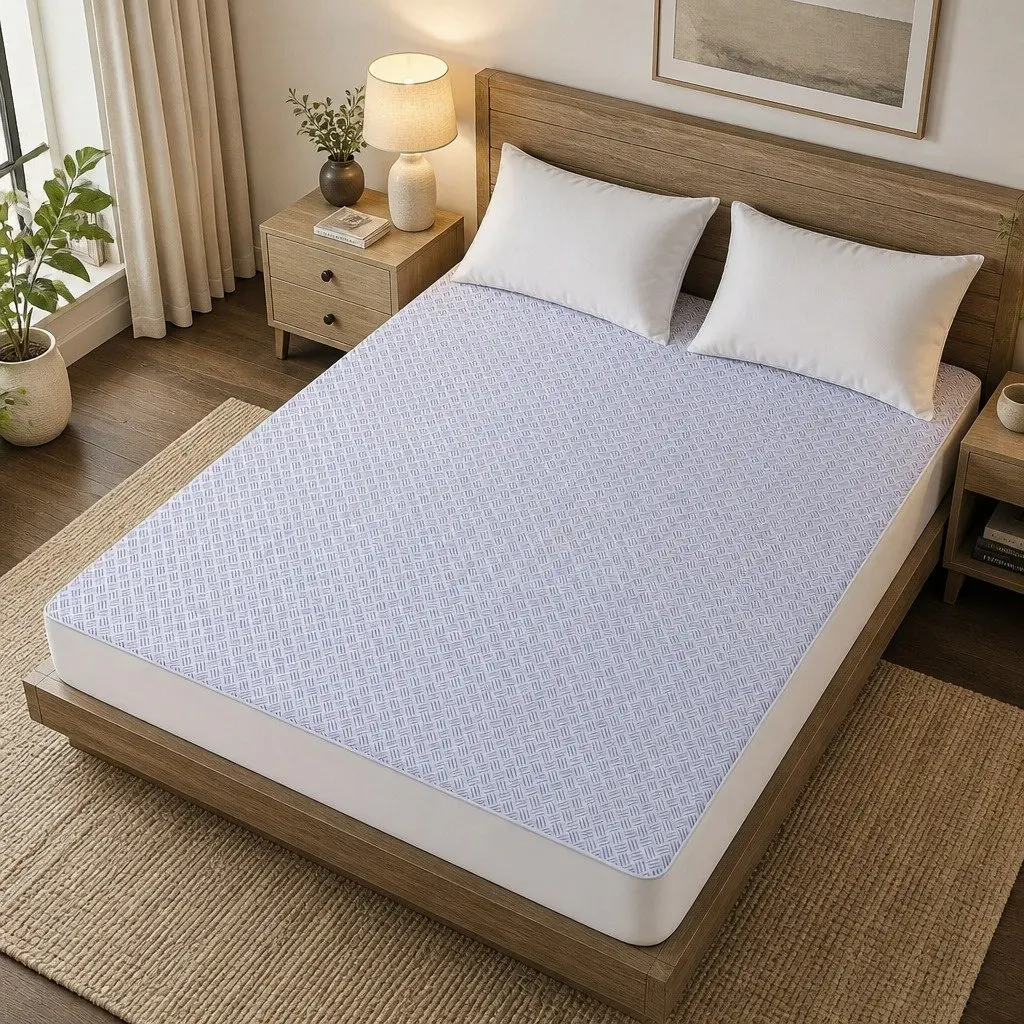 Mattress Protector Waterproof 35cm Deep Pocket Fitted Skirt King Size Blue 200gsm PE Cool-Sense Air Layer Fabric