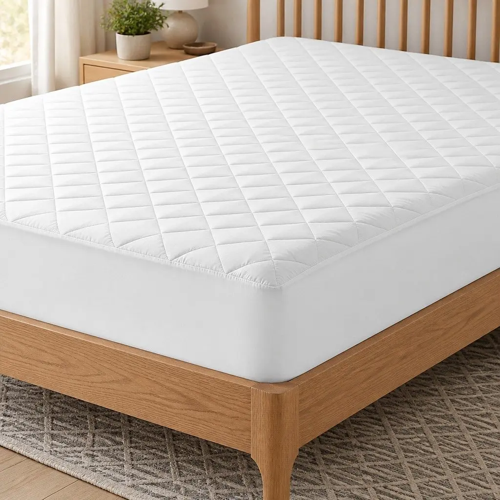 Mattress Protector Waterproof Cotton King Single 40cm Deep Fitted White Quilted Cover