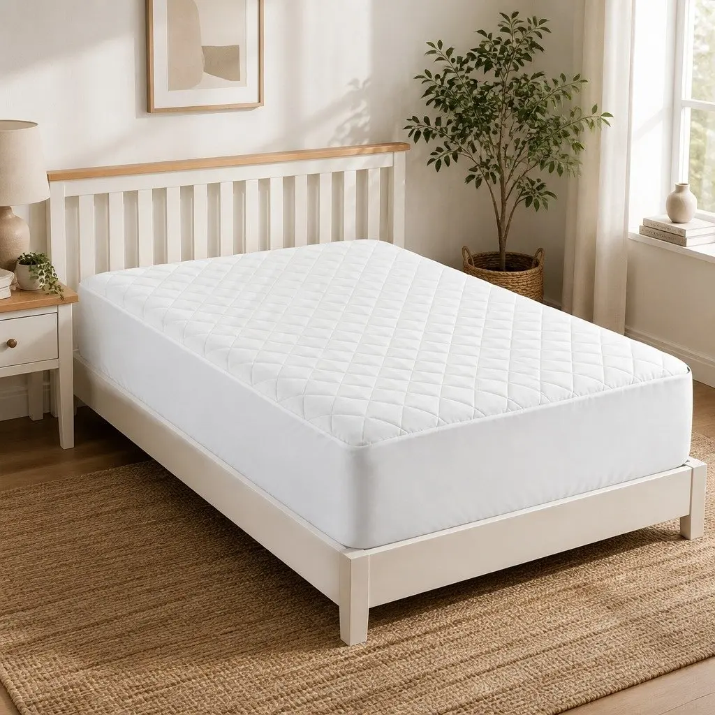 Mattress Protector Waterproof Cotton King Single 40cm Deep Fitted White Quilted Cover