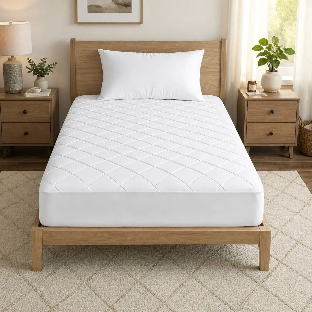 Mattress Protector Waterproof Cotton King Single 40cm Deep Fitted White Quilted Cover