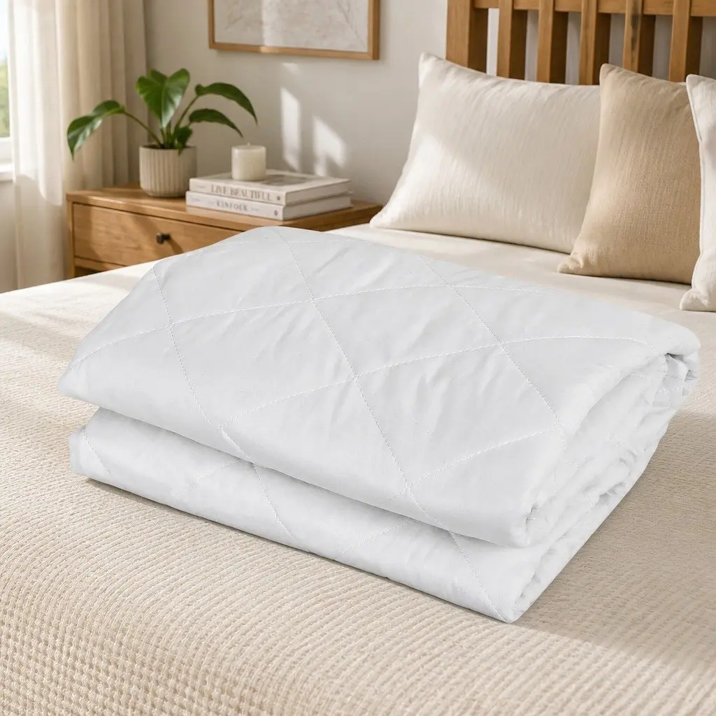 Mattress Protector Waterproof Cotton King Single 40cm Deep Fitted White Quilted Cover
