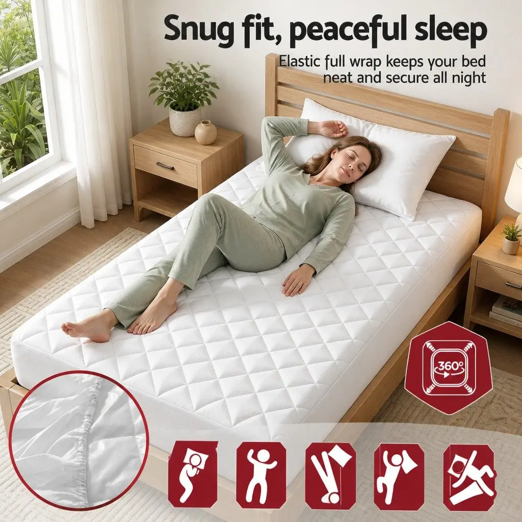 Mattress Protector Waterproof Cotton King Single 40cm Deep Fitted White Quilted Cover