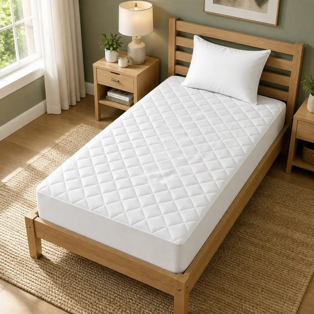 Mattress Protector Waterproof Cotton King Single 40cm Deep Fitted White Quilted Cover