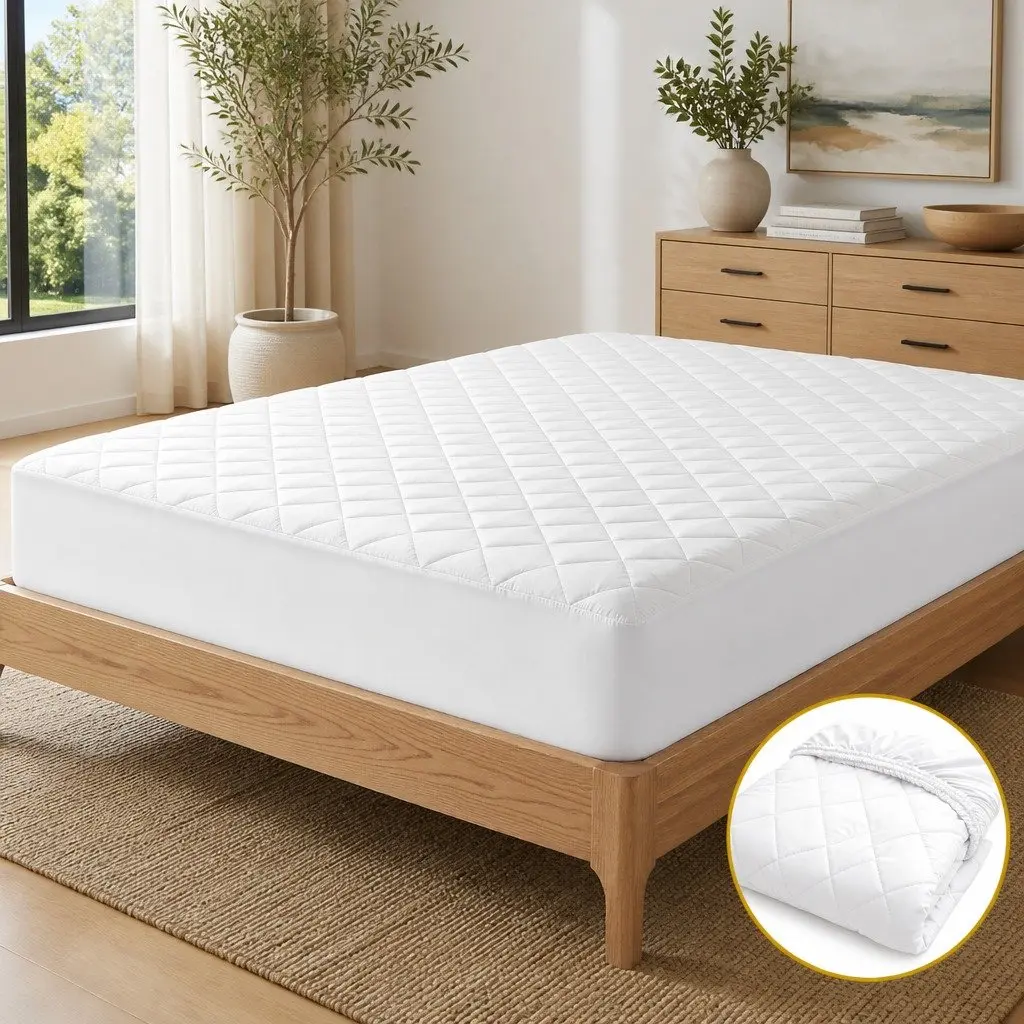 Mattress Protector Quilted Waterproof Double Cotton Top 188cm x 137cm White
