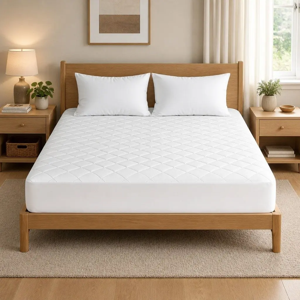 Mattress Protector Quilted Waterproof Double Cotton Top 188cm x 137cm White