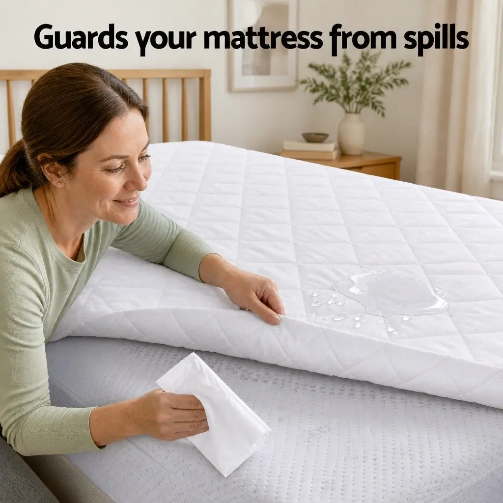 Mattress Protector Quilted Waterproof Double Cotton Top 188cm x 137cm White