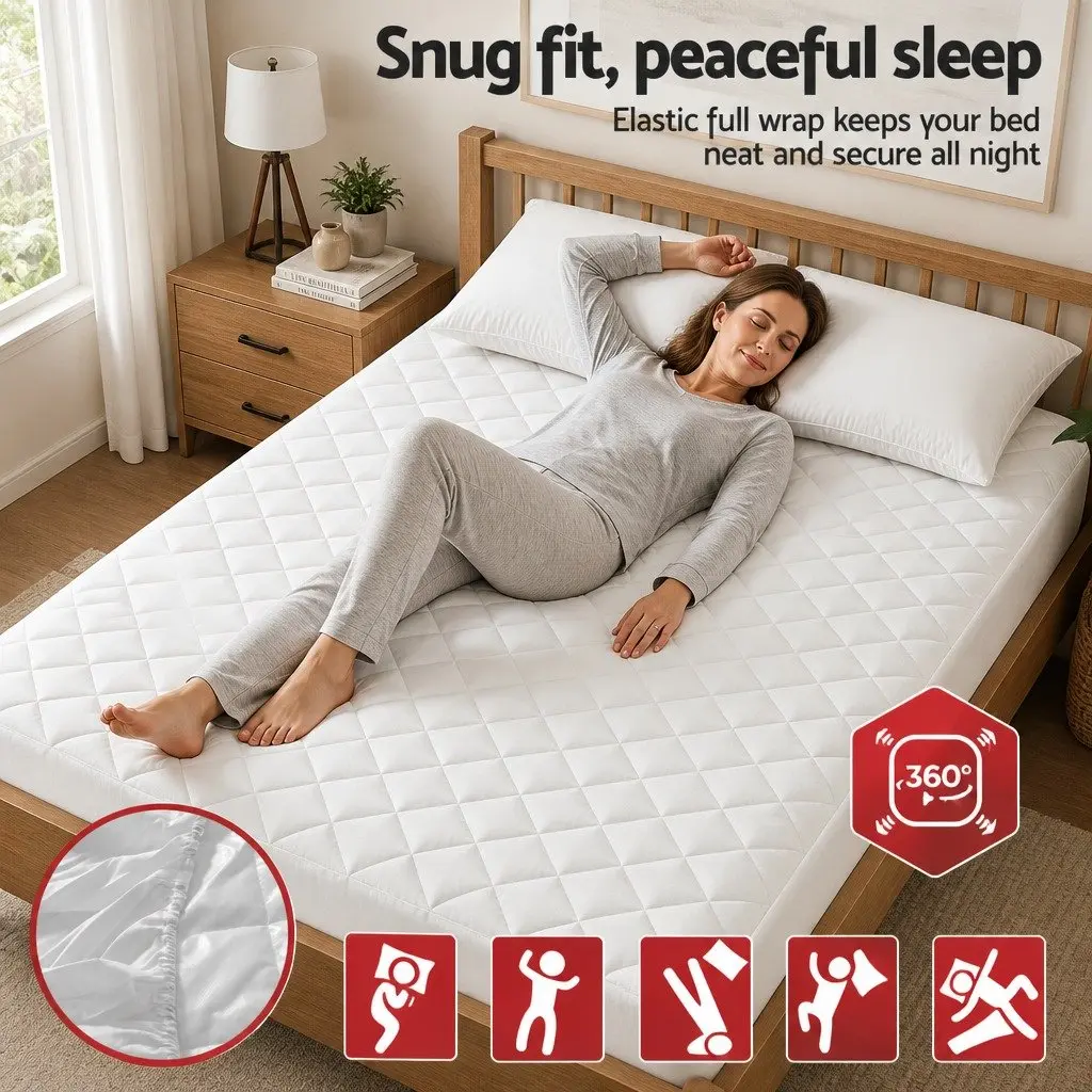 Mattress Protector Quilted Waterproof Double Cotton Top 188cm x 137cm White