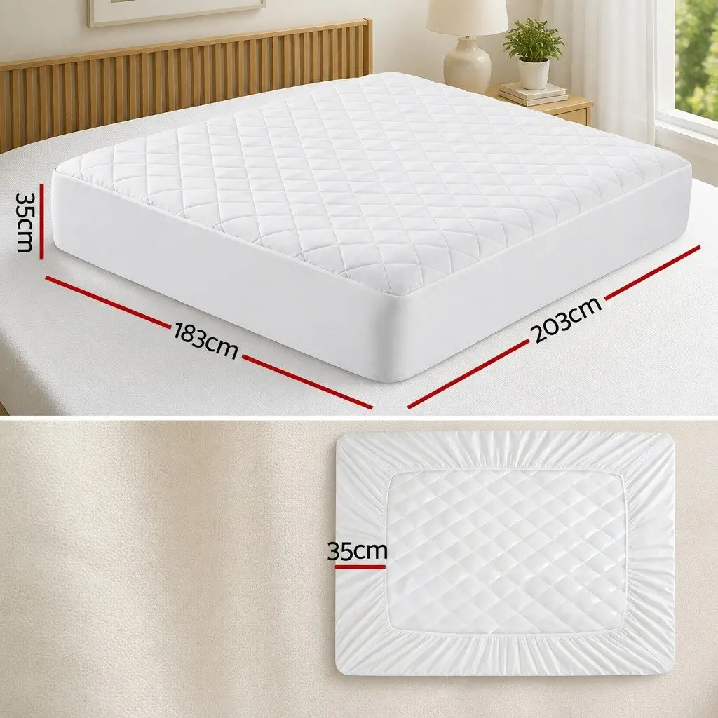 Waterproof Mattress Protector King Quilted Fitted Cotton Cover 40cm Deep Skirt
