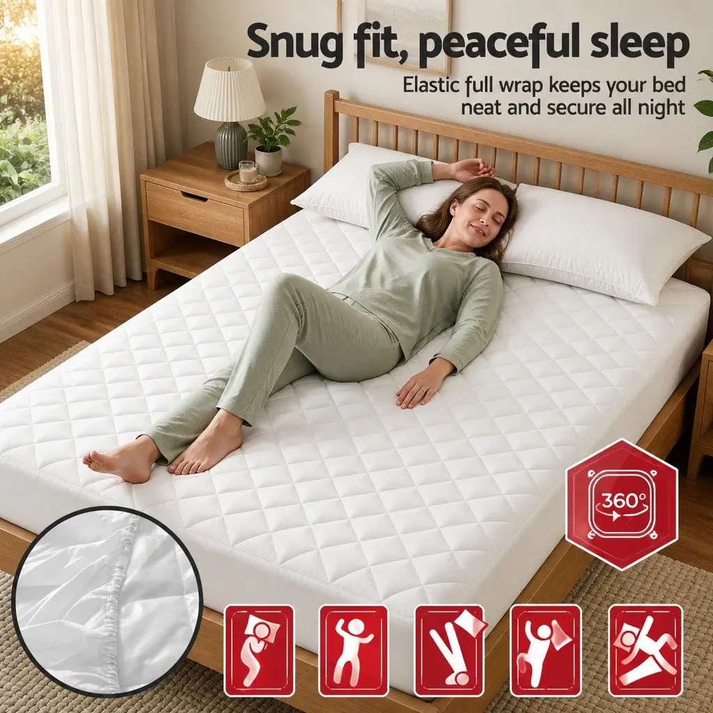 Waterproof Mattress Protector King Quilted Fitted Cotton Cover 40cm Deep Skirt