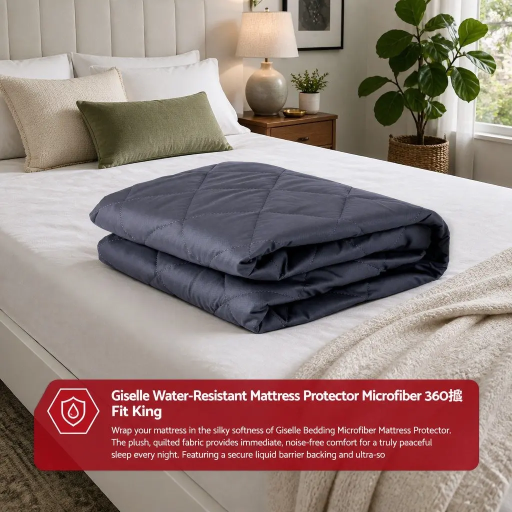 King Mattress Protector Waterproof Microfiber Quilted 35cm Grey 360° Elastic Fitted Skirt
