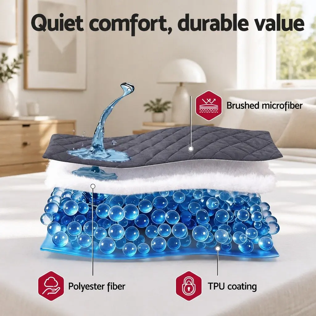 King Mattress Protector Waterproof Microfiber Quilted 35cm Grey 360° Elastic Fitted Skirt