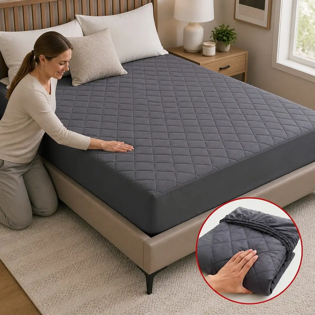 Mattress Protector Microfiber 360° Elastic Fitted Skirt Queen Size Grey