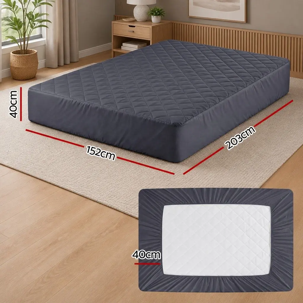 Mattress Protector Microfiber 360° Elastic Fitted Skirt Queen Size Grey