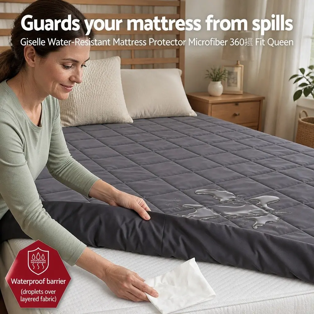 Mattress Protector Microfiber 360° Elastic Fitted Skirt Queen Size Grey