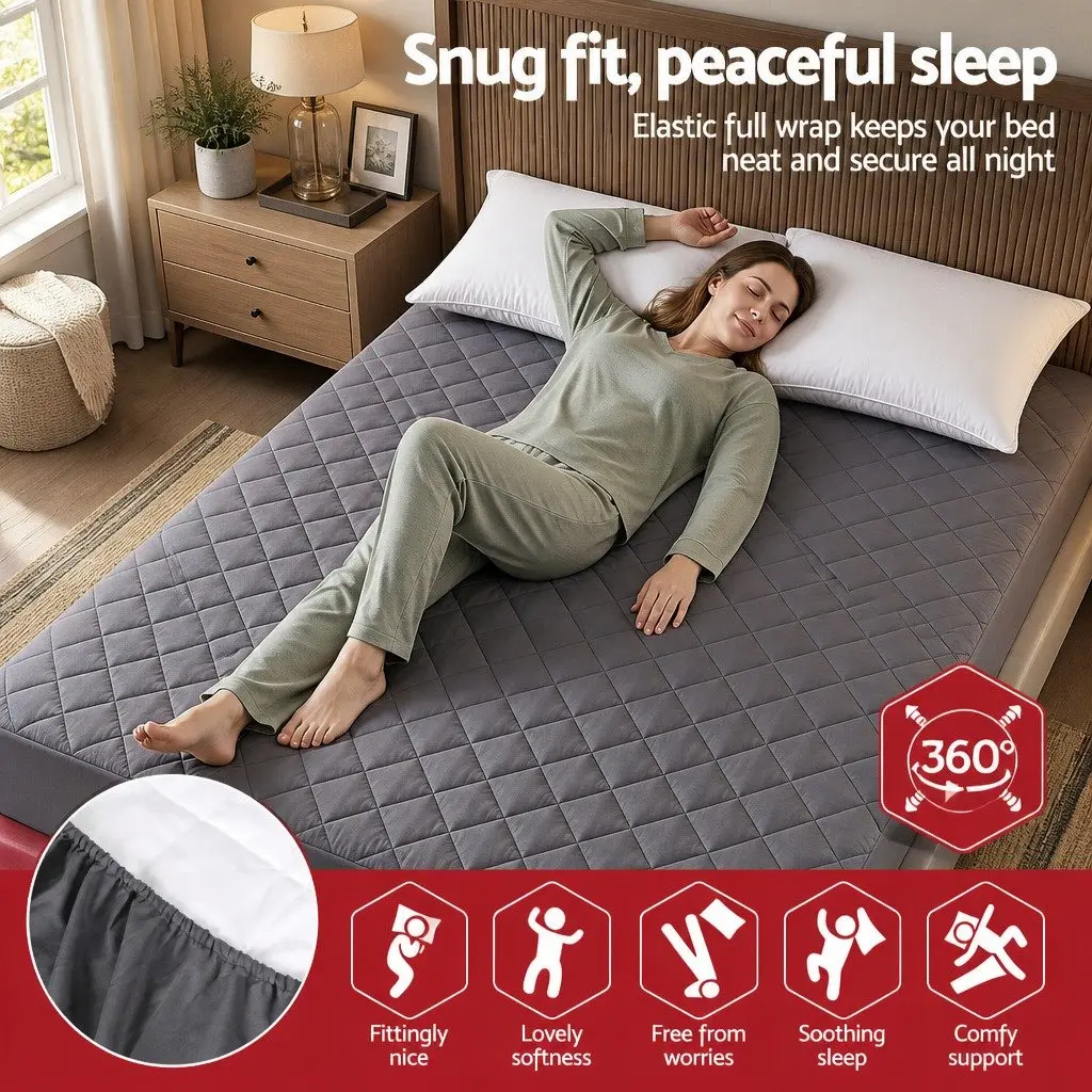 Mattress Protector Microfiber 360° Elastic Fitted Skirt Queen Size Grey