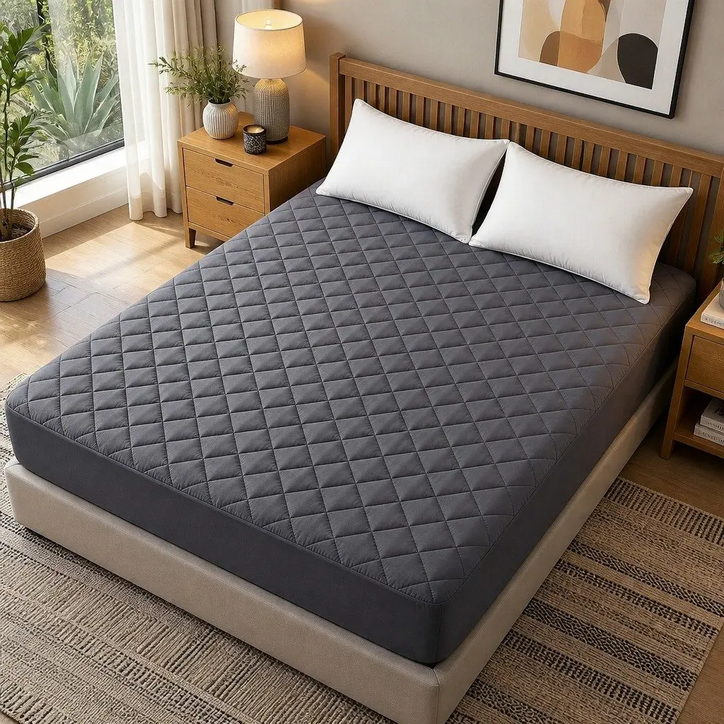 Mattress Protector Microfiber 360° Elastic Fitted Skirt Queen Size Grey