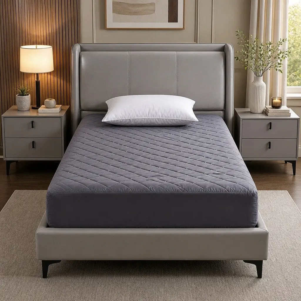 Single Mattress Protector Microfiber Grey 35cm Deep Pocket Fitted Water-Resistant Elastic Skirt