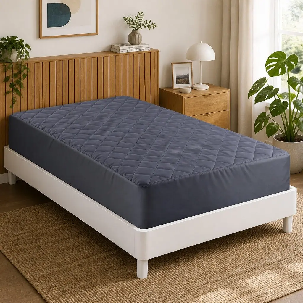 Single Mattress Protector Microfiber Grey 35cm Deep Pocket Fitted Water-Resistant Elastic Skirt