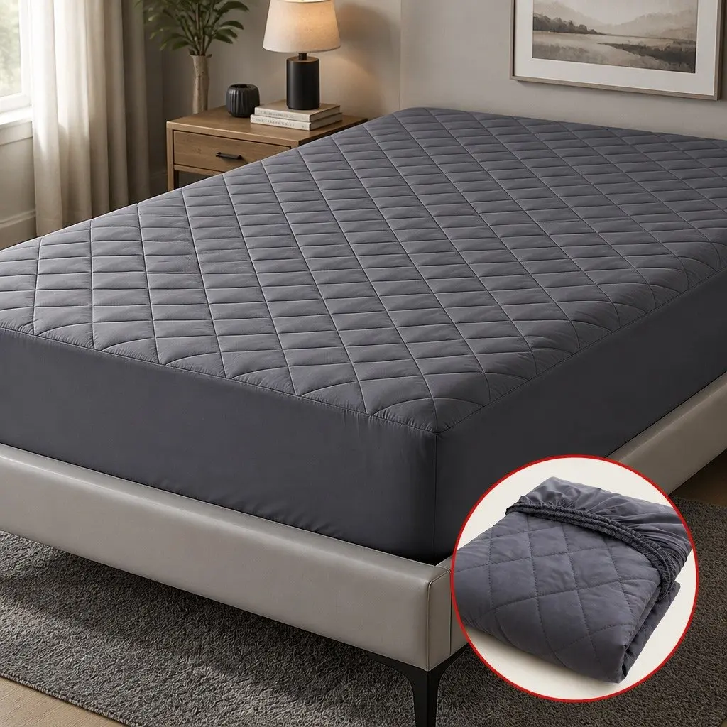 Single Mattress Protector Microfiber Grey 35cm Deep Pocket Fitted Water-Resistant Elastic Skirt